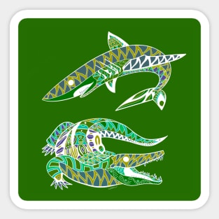 the kings of the swamp the shark and the alligator ecopop green art Sticker